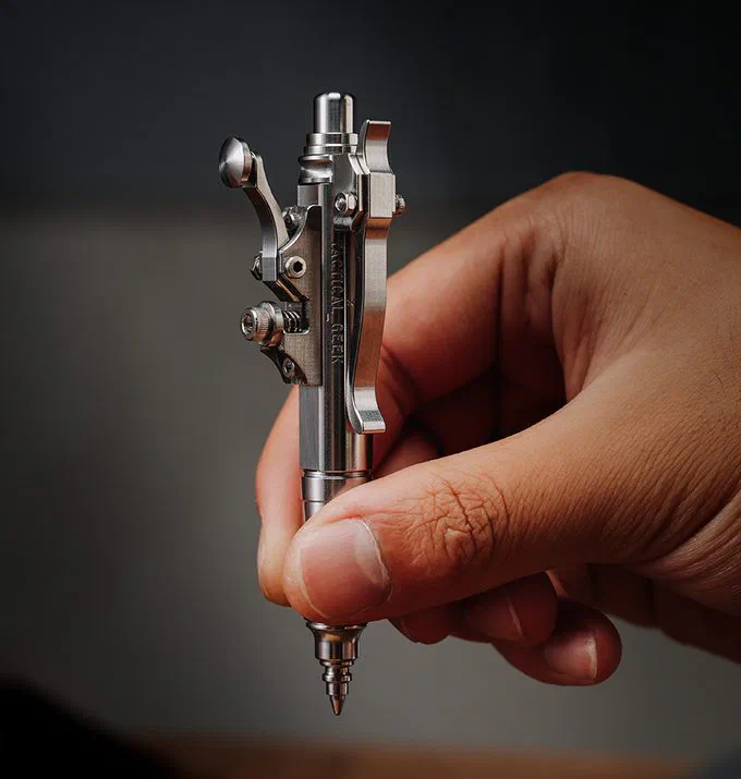 電報のキーを押して芯を戻す、スチームパンクなステンレス製ボールペン Gennai Pen SL01 (ゲンナイペン) — 写真1